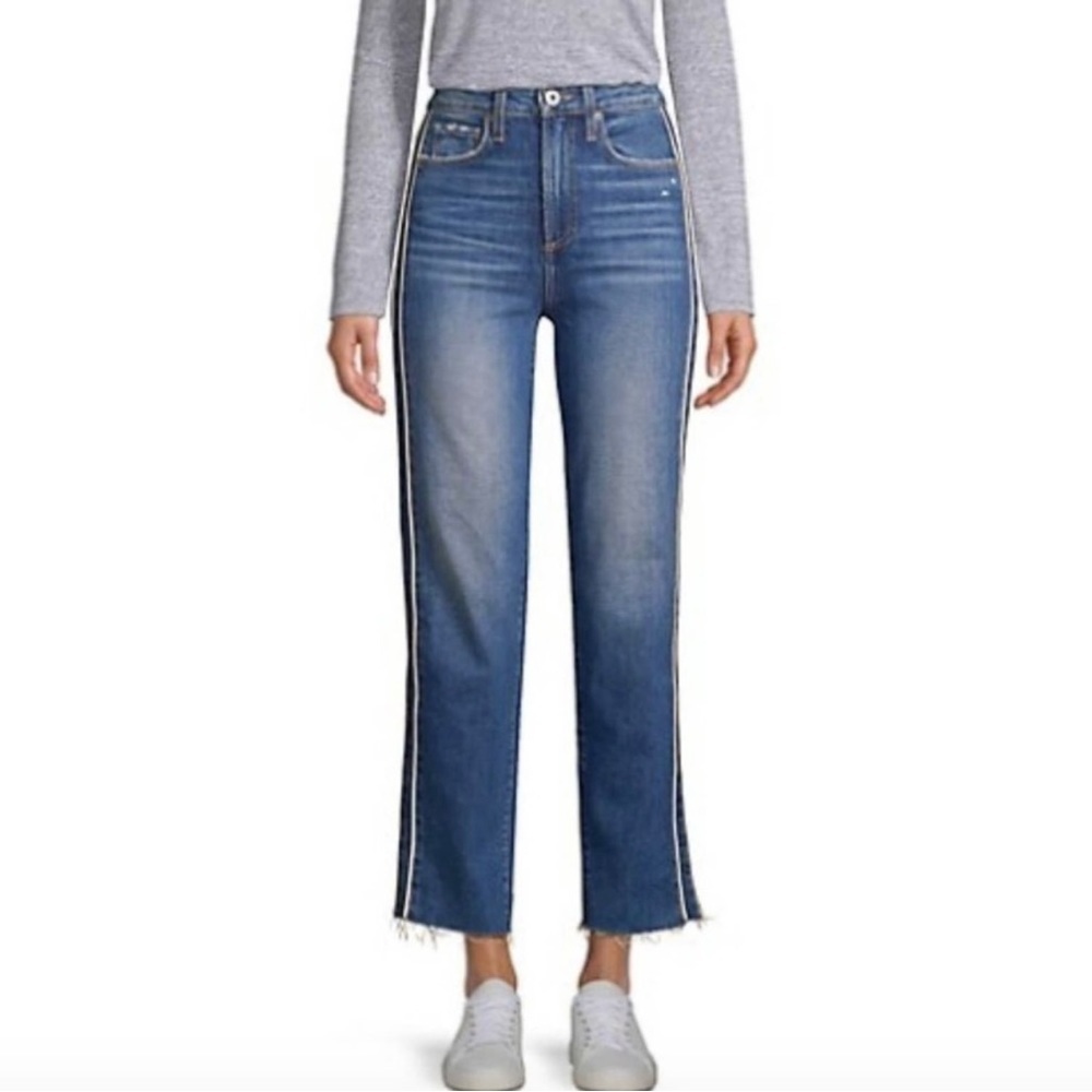 PAIGE Hoxton High-Rise Ankle Straight Racing Stripe Jeans (Size 27)